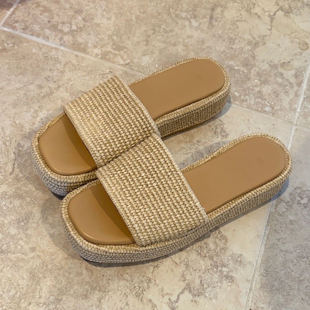 Tan Woven Slide Sandals
